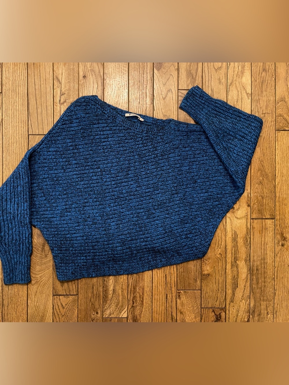 T by Alexander Wang Chunky Knit Off-the-Shoulder Sweater in Blue/Black